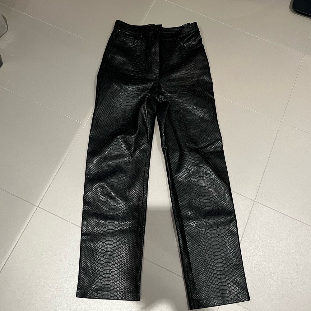 Black Melina Faux Leather Snake Print Pants